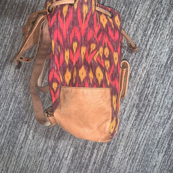 The Sak‎ Ventura Brown Canvas Leather Backpack Drawstring Tribal Aztec Womens - Picture 6 of 12